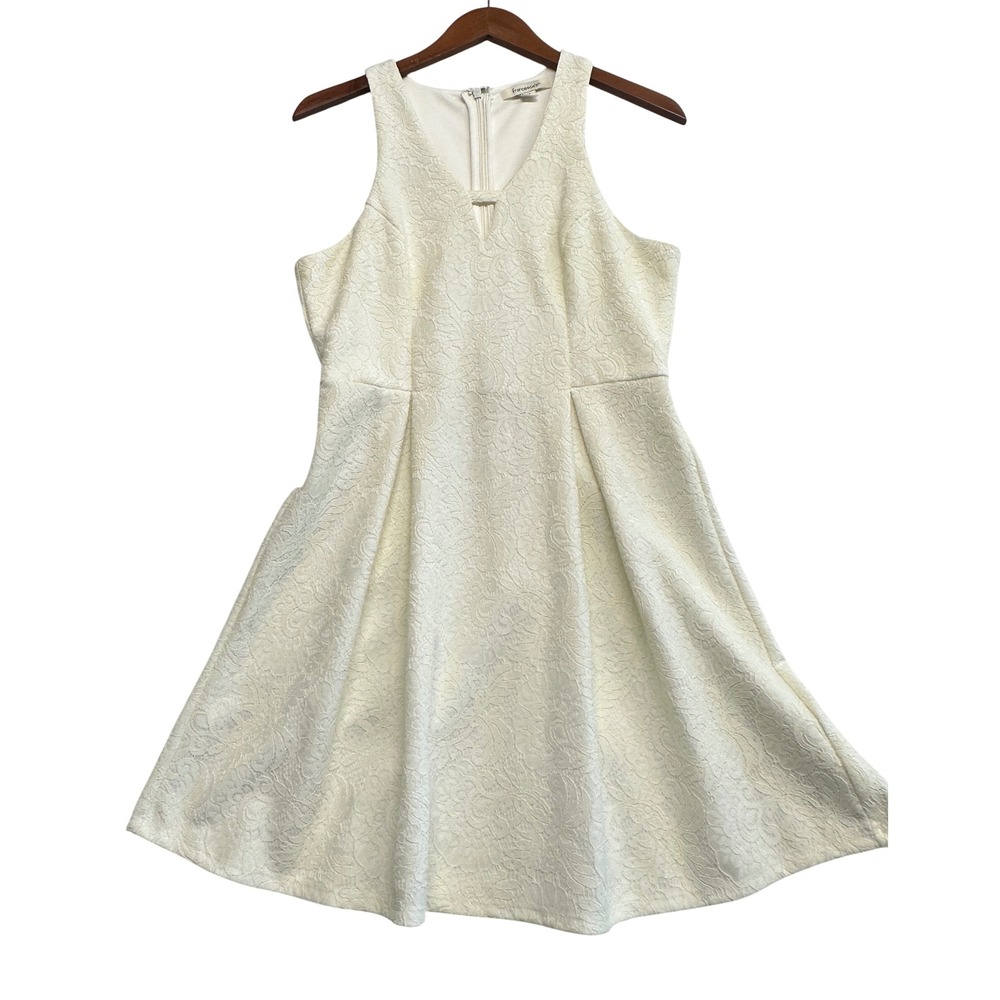 Francescas White Floral Lace Fit and Flare Dress Sleeveless V-Neck F18D079 M